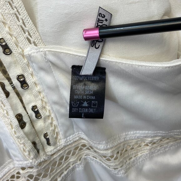 Lulus Racer Back V Neck Lace Waist Hook Eye Closure Lined Hi Low Dress Cream L - Picture 11 of 11